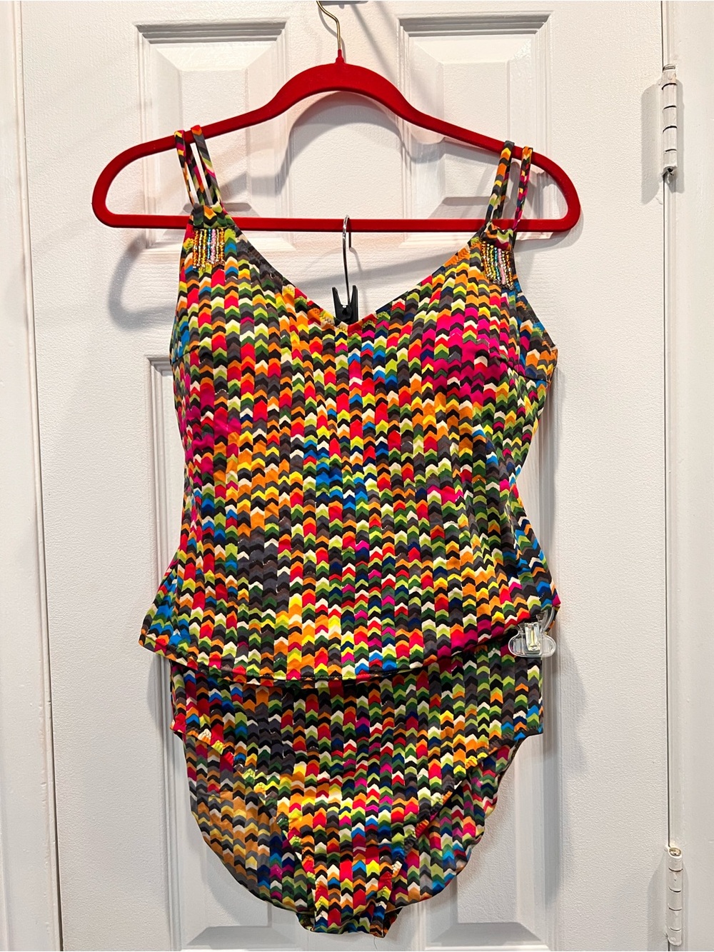 New Gottex Rainbow Chevron Tankini Set & Silk Coverup 3pc Swim Suit